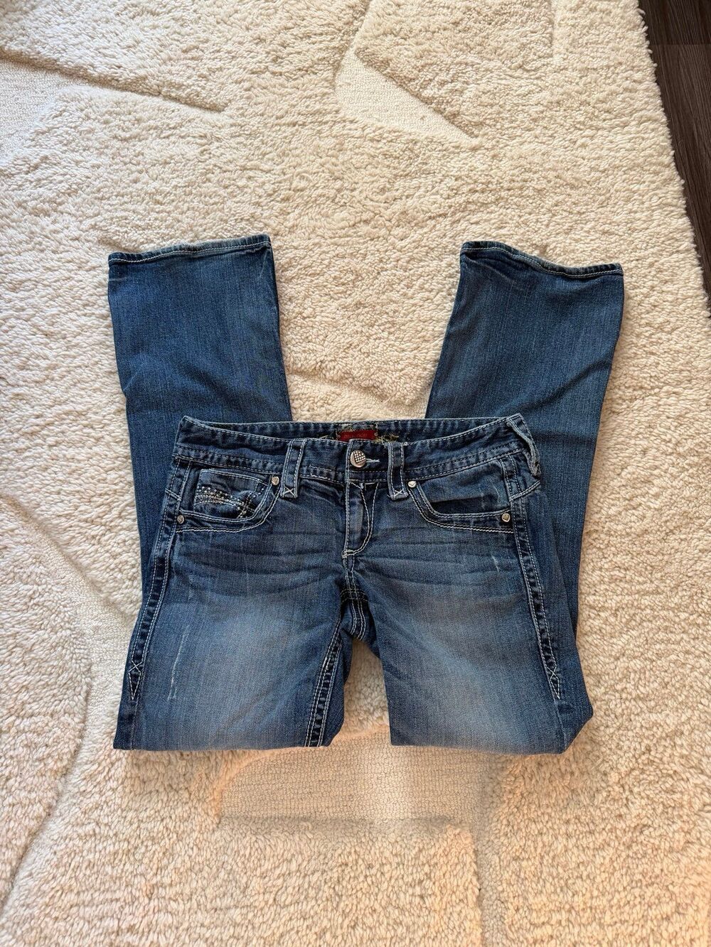 Vintage Y2K Maurices Low Rise Bootcut Jeans Thick Stitch Flap Pocket Denim
